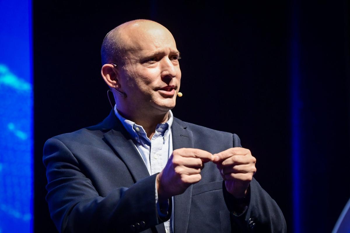 Former Israeli prime minister Naftali Bennett speaks at the annual Cyber Week, at the Tel Aviv University, on December 9, 2025. Photo by Avshalom Sassoni/Flash90 *** Local Caption *** נפתלי בנט כנס סייבר שבוע הסייבר כנס אוניברסיטת תל אביב