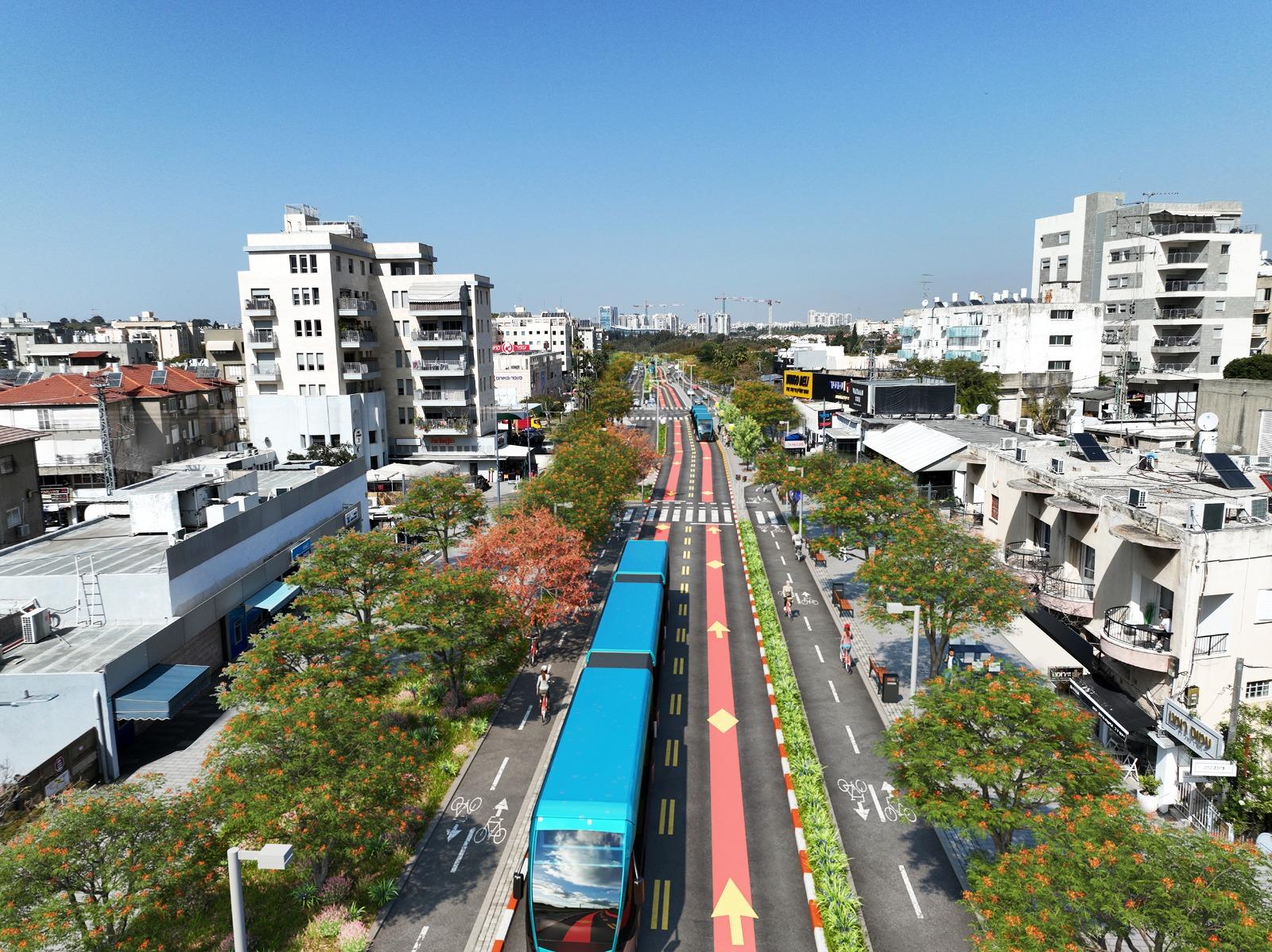 הדמיית קו כחול ברחוב ויצמן נס ציונה | קרדיט: סטודיו עדי בואנו ארקאפקט