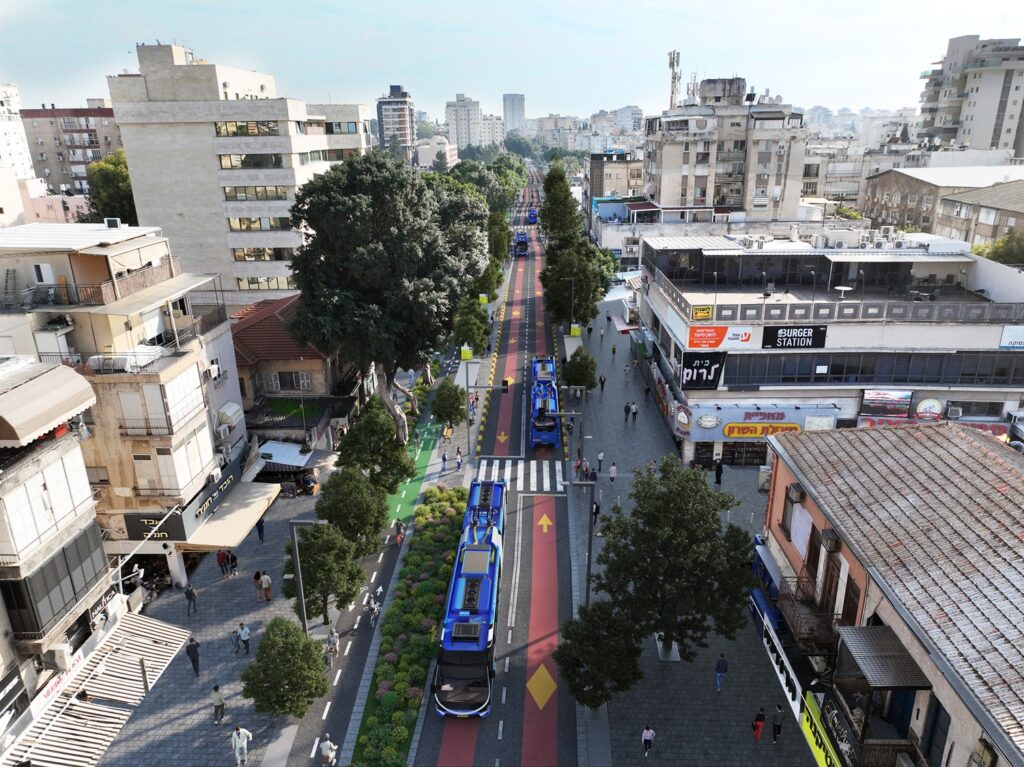 הדמיית הקו הכחול ברחובות. קרדיט: סטודיו עדי בואנו ארקפאקט