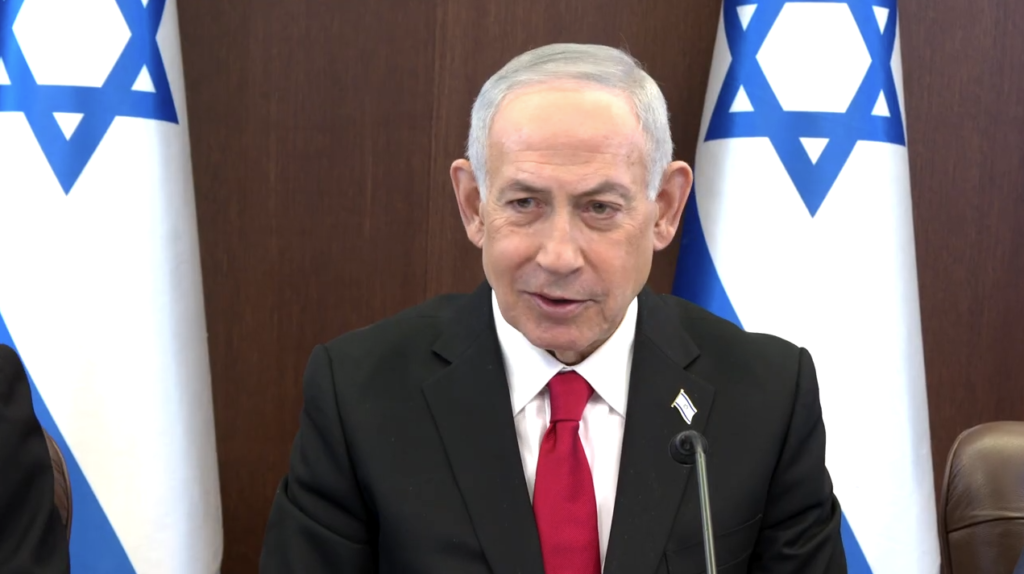 צילום מסך מתוך נאום ראש הממשלה בנימין נתניהו בישיבת הממשלה | וידאו: איתי בית-און/ לע״מ, סאונד: ניר שרף/ לע״מ