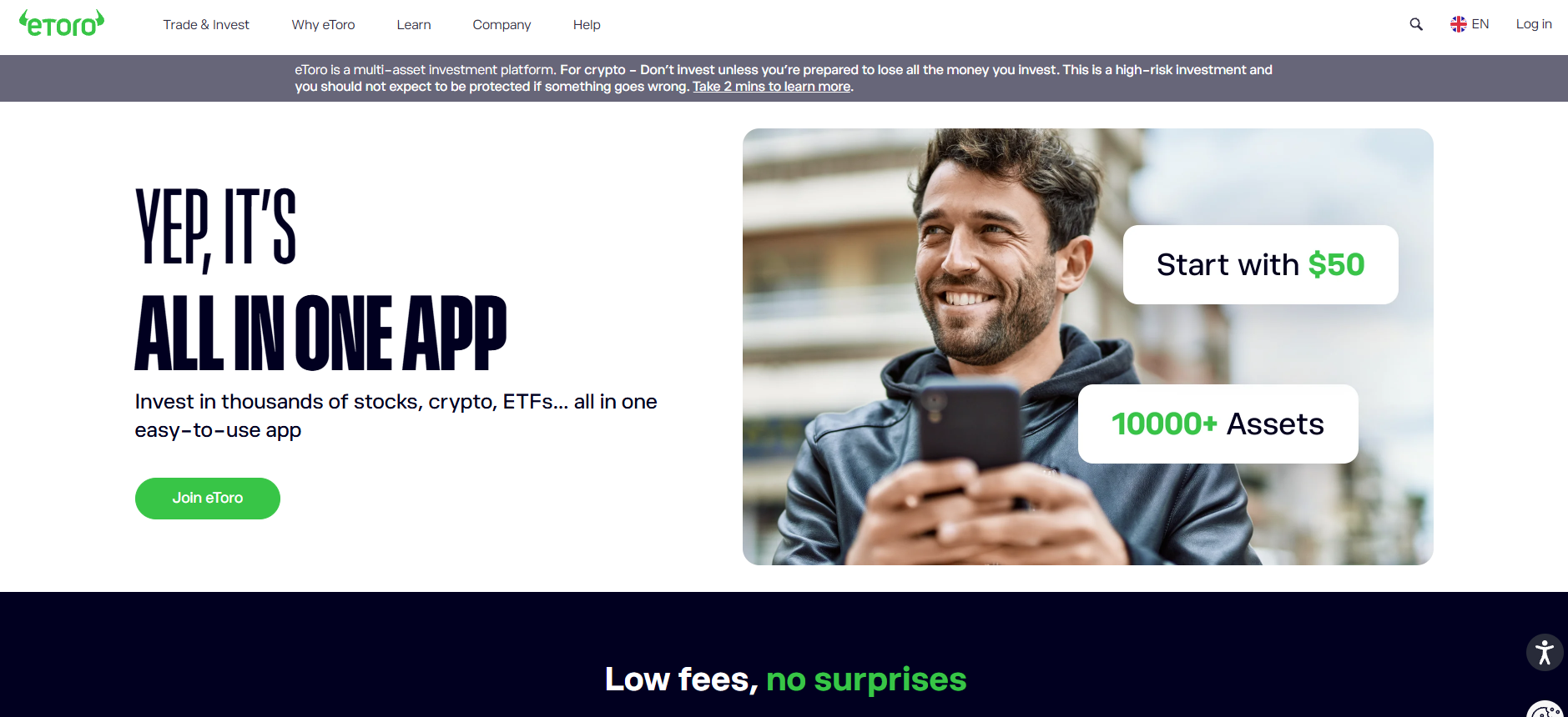 צילום מסך מתוך עמוד הבית של איטורו (eToro)