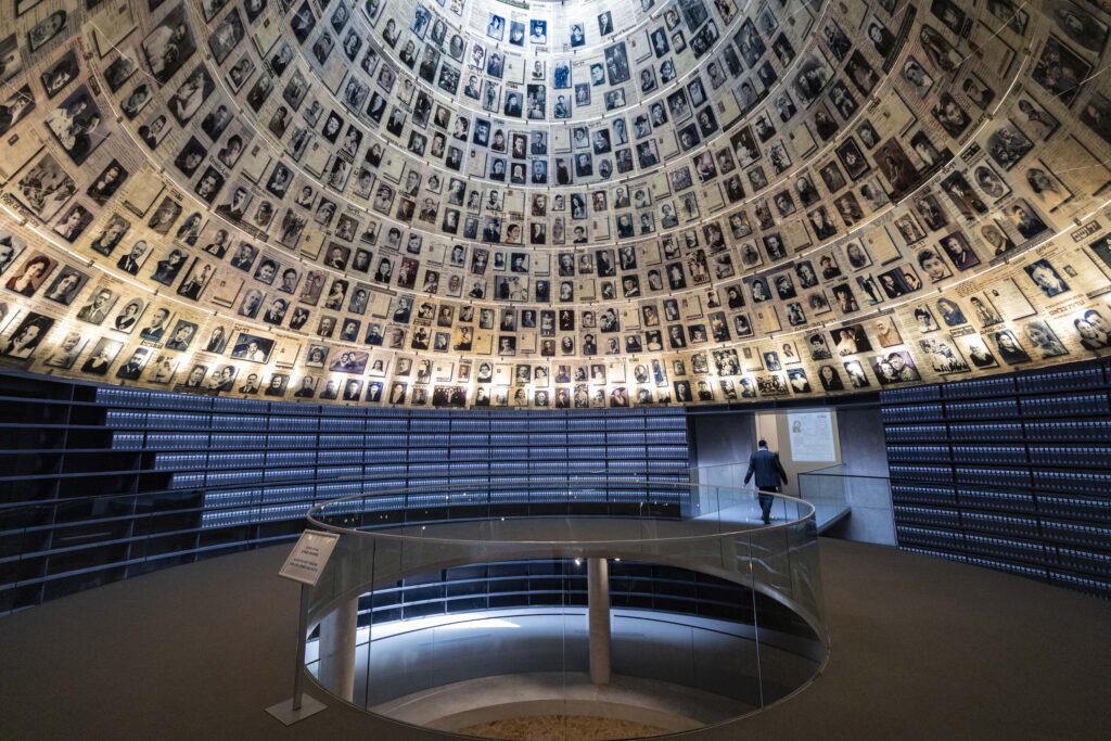 People visit at the Hall of Names at the Yad Vashem Holocaust Memorial museum in Jerusalem on April 12, 2026, ahead of Israeli Holocaust Remembrance Day. Photo by Yonatan Sindel/Flash90 *** Local Caption *** יד ושם מוזיאון שואה השואה יום השואה זיכרון מבקרים ירושלים