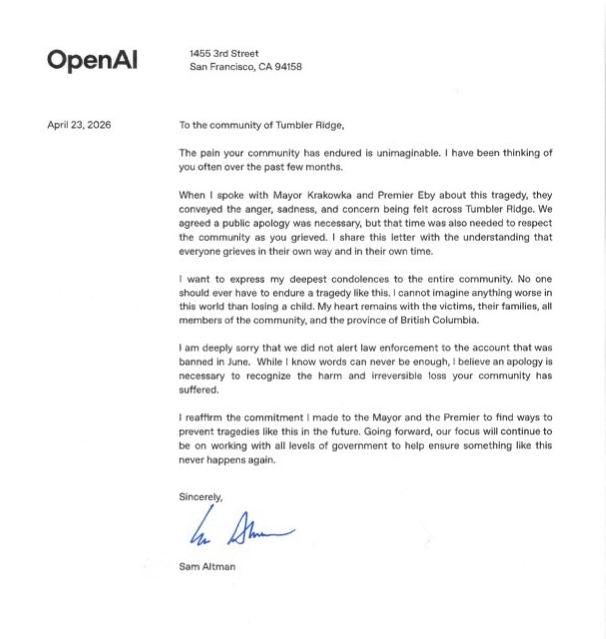 המכתב של סם אלטמן | צילום מסך מתוך אתר Tumbler RidgeLines