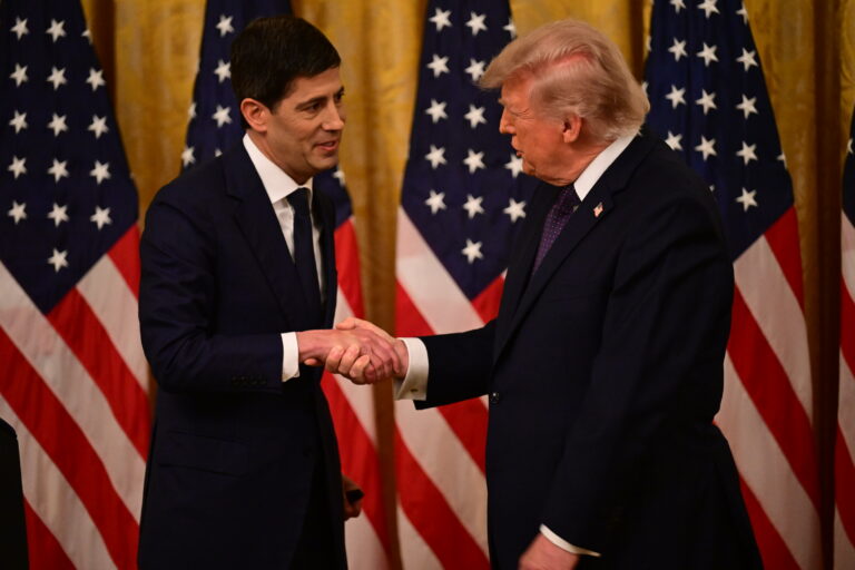 Kevin Warsh Sworn In As Fed Chief During White House Ceremony Kevin Warsh, incoming chairman of the United States Federal Reserve, and United States President Donald J. Trump shake hands during a swearing-in ceremony in the East Room of the White House in Washington, DC, United States, on May 22, 2026. Warsh, who has promised significant changes at the US central bank, takes over during a tense period for the economy and the central bank. (Photo by Kyle Mazza/NurPhoto)NO USE FRANCE