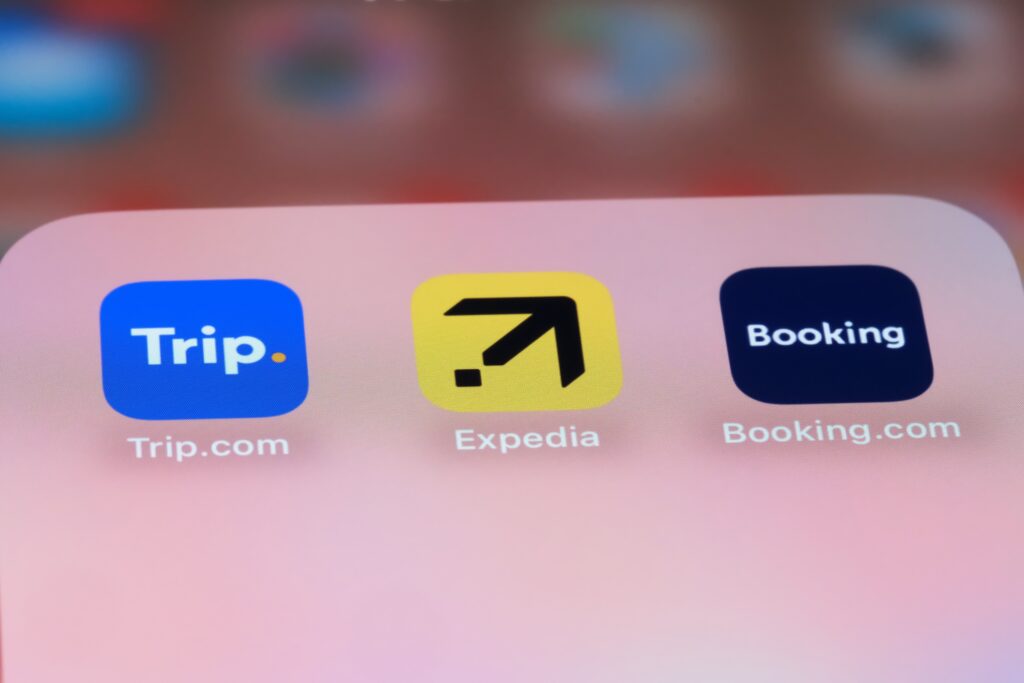 Shanghai,china-august,3rd,2025:,Expedia,,Trip.com,And,Booking.com,App,Icons.,Assorted
