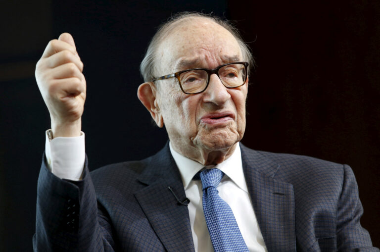 FILE PHOTO: Former Federal Reserve Chair Alan Greenspan speaks at a Brookings Institution forum on "Achieving Strong Economic Growth" in Washington April 8, 2015. REUTERS/Yuri Gripas/File Photo