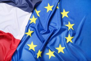 Flags,Of,France,And,European,Union,As,Background,,Closeup